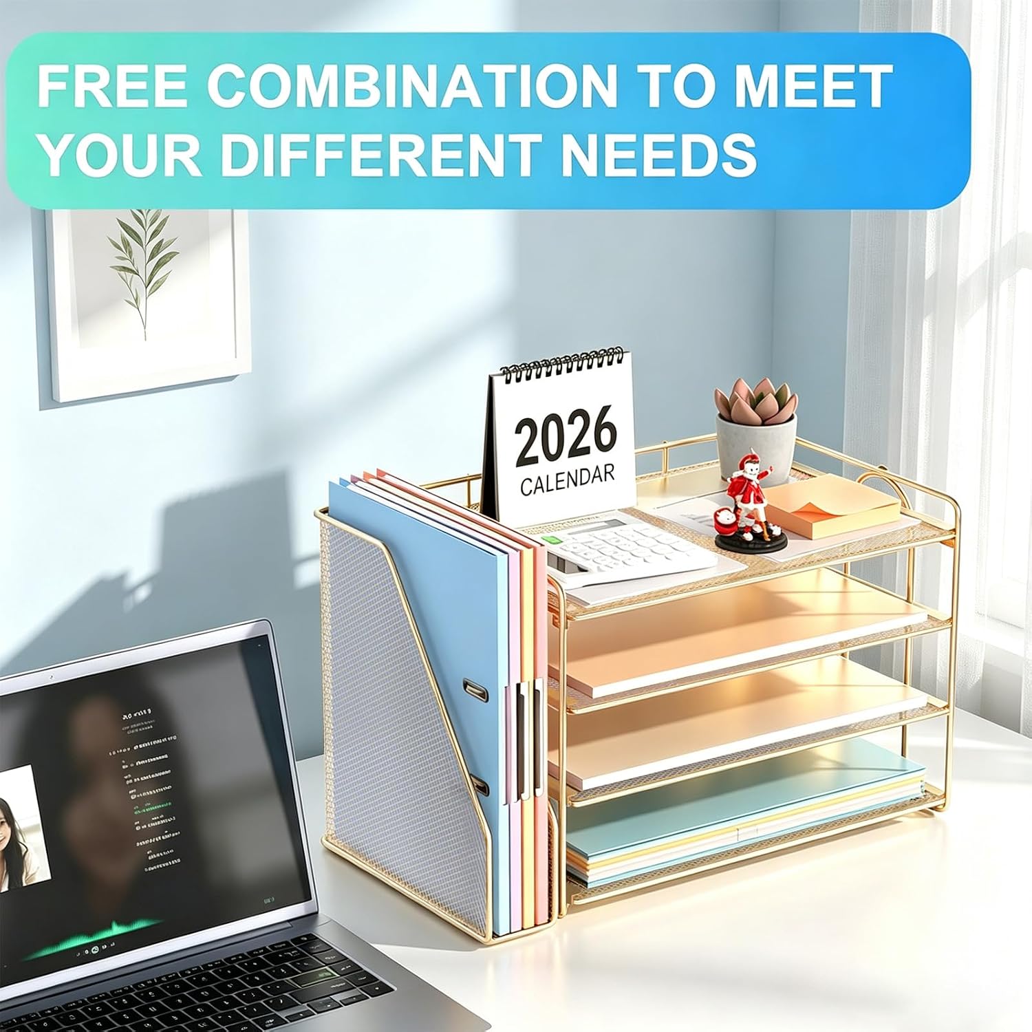 Detalle de gianotter 4T-1 Four-Tier Metal Paper Organizer with Magazine Holder, Gold