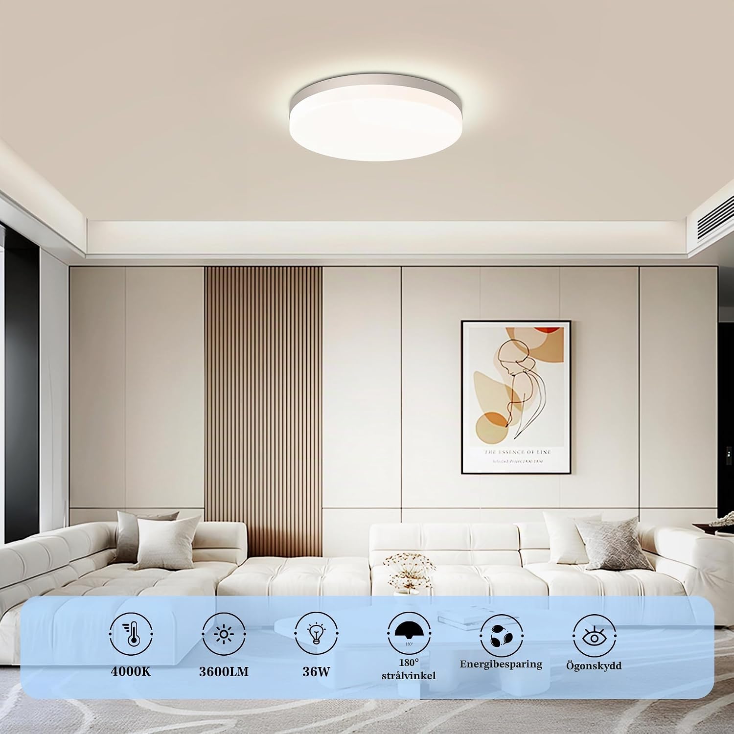 Detalle de EASY EAGLE LCLDBDYX23B LED-taklampa 36 W, 3 600 lm, IP44, 23 cm