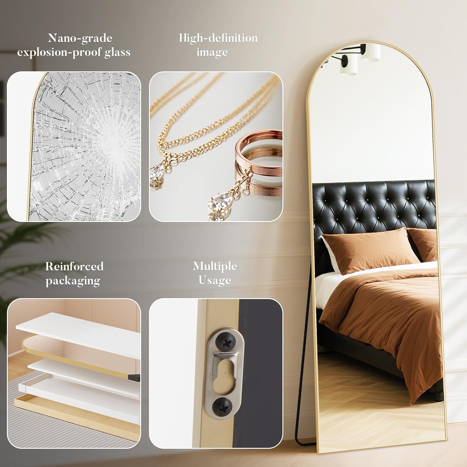 Detalle de DUMOS Arched Full-Length Mirror, 59 x 16 Inch