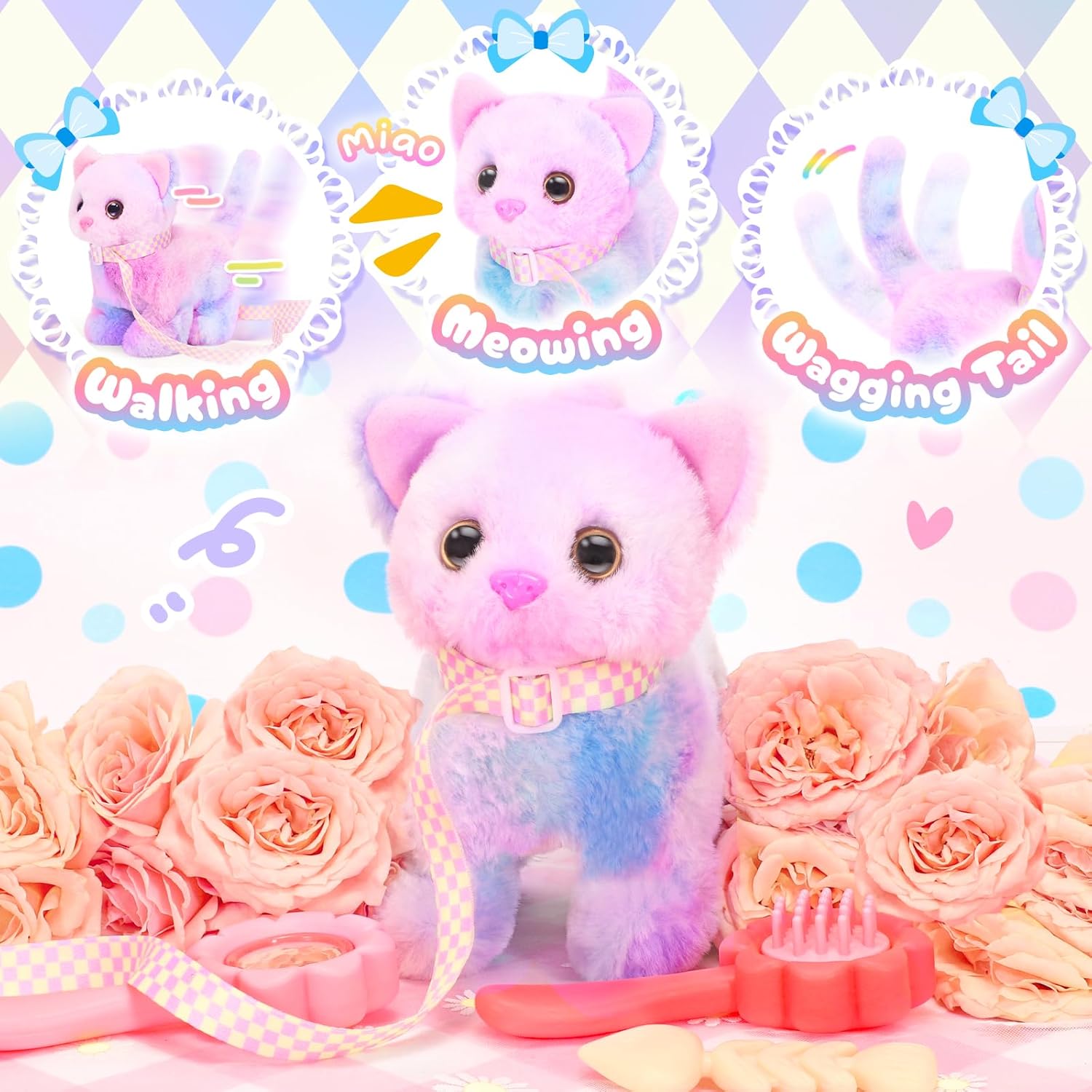 Thumbnail 3 de Tagitary Plush Interactive Electronic Cat Toy for Kids (moves, meows, wags tail) with leash