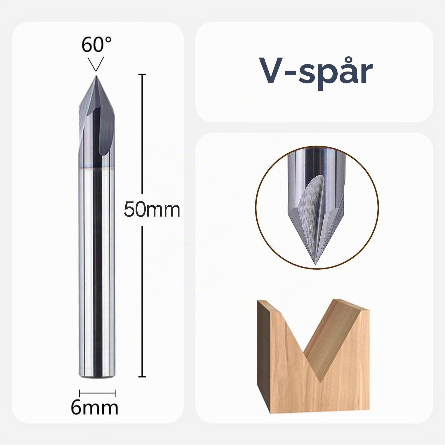 Detalle 2 de SpeTool ECP3F-D6.0-R60 V-spårsfräs med 3 skär, 60° och TiAlN