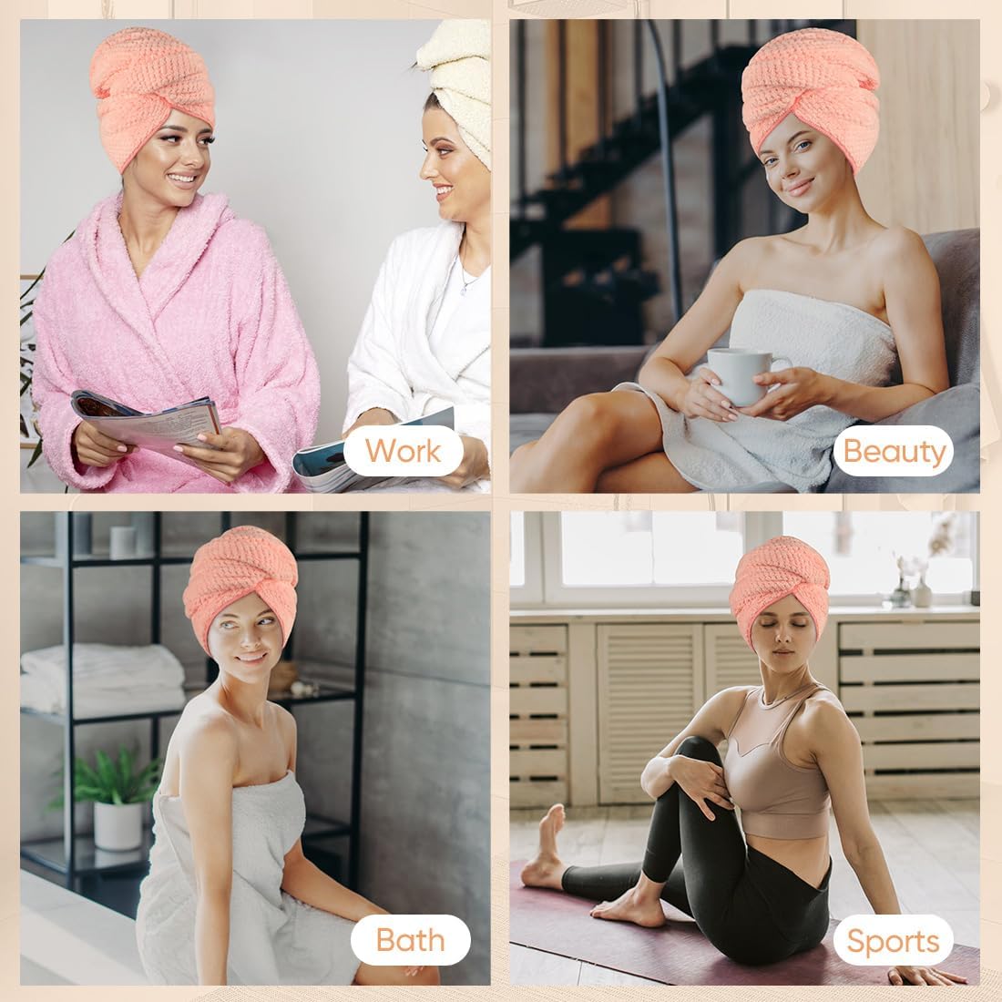 Thumbnail 6 de HOMEXCEL 5-Pack Microfiber Hair Towels (40 x 20 in) — Soft, Fast-Drying Turban Wraps for Long, Thick, Curly Hair