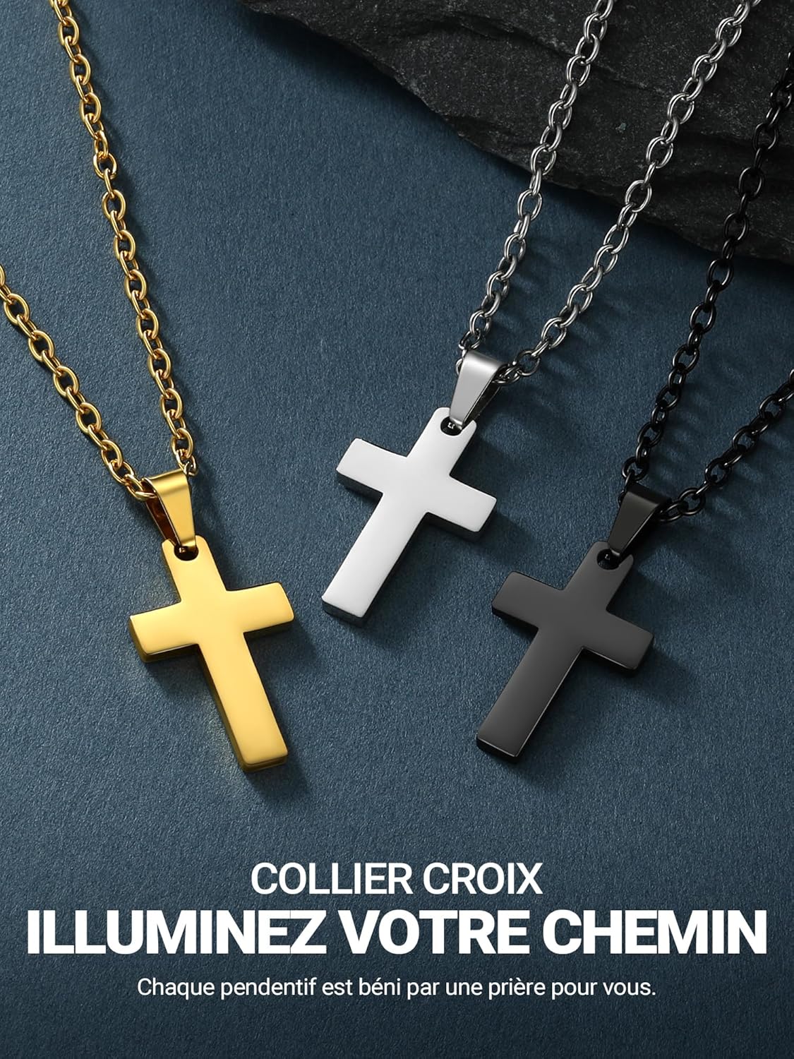 Thumbnail 5 de PROSTEEL Collier croix chrétienne homme en acier inoxydable, pendentif personnalisable