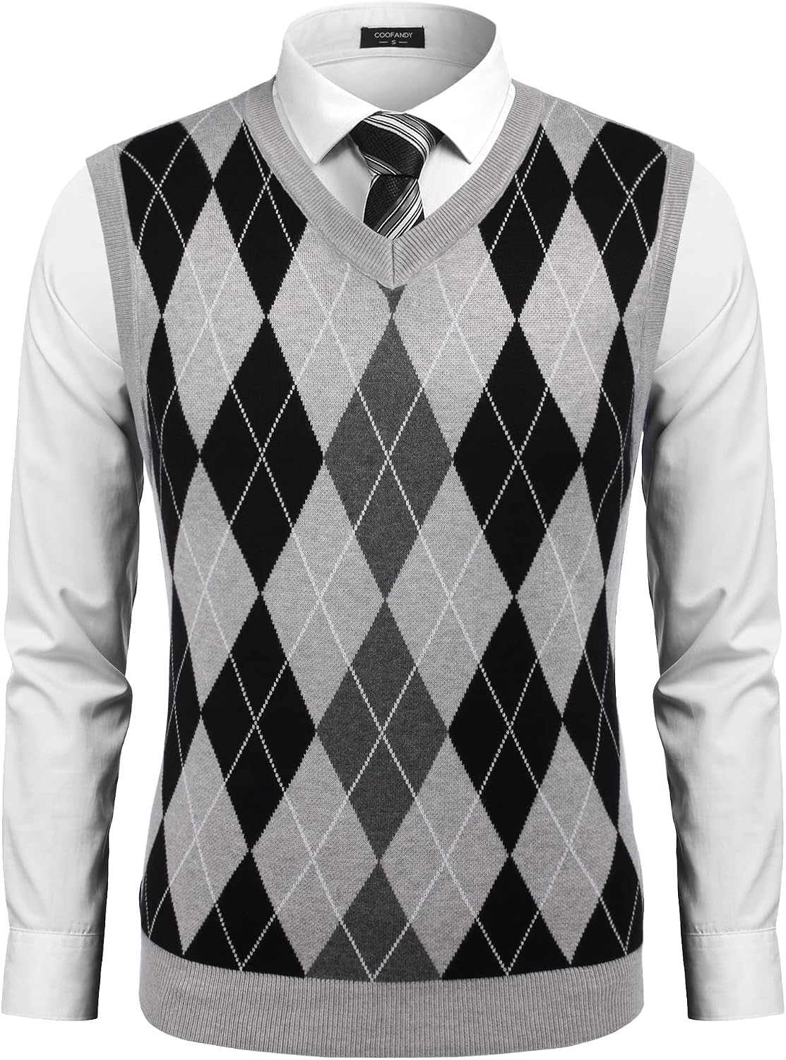 Detalle de COOFANDY Men's Argyle V-Neck Sweater Vest, Slim-Fit Sleeveless Knit