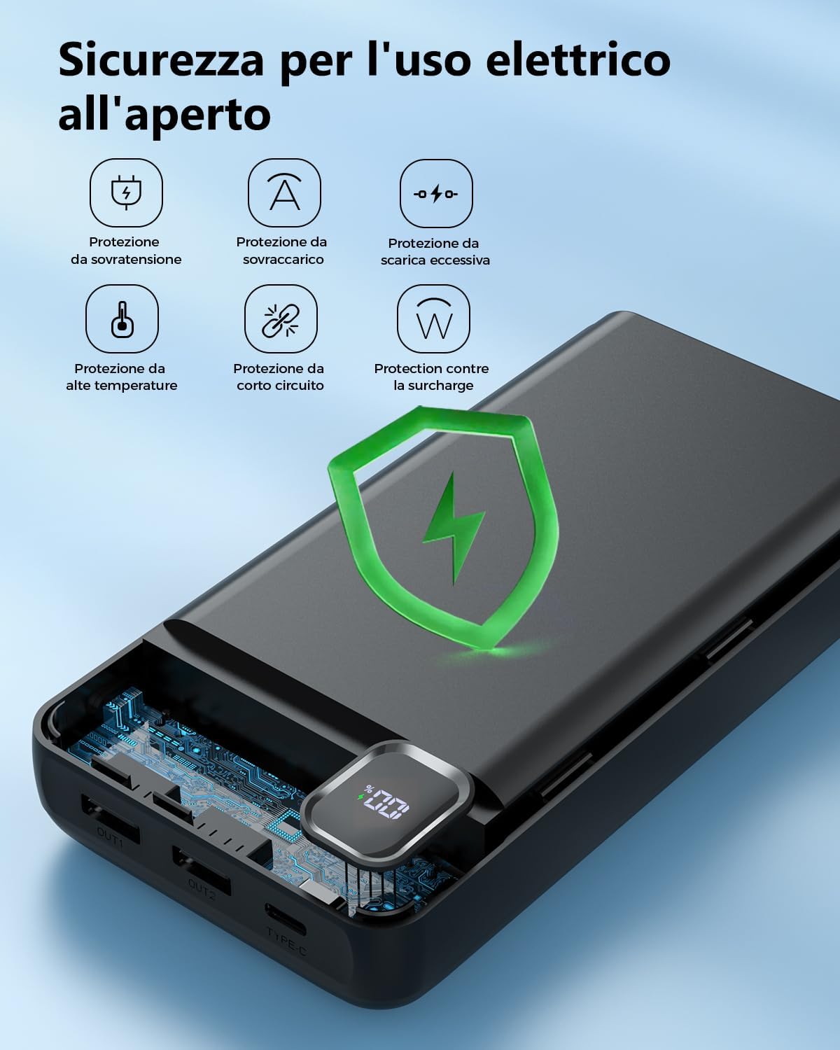 Thumbnail 1 de DRMARE Powerbank da 50000 mAh con 30W PD, 5 uscite e 2 ingressi con cavi integrati