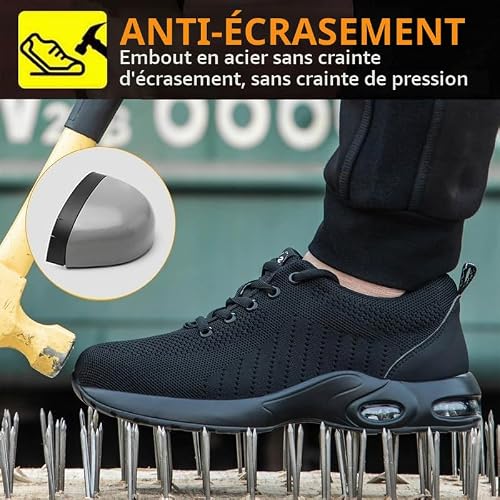 Thumbnail 6 de ziitop Chaussures de sécurité, embout en acier et semelle Kevlar, noires