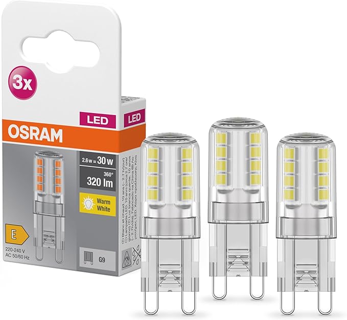 Detalle de OSRAM BASE LED Pinlampe G9, 2,60W, 3 unidades, warmweiß
