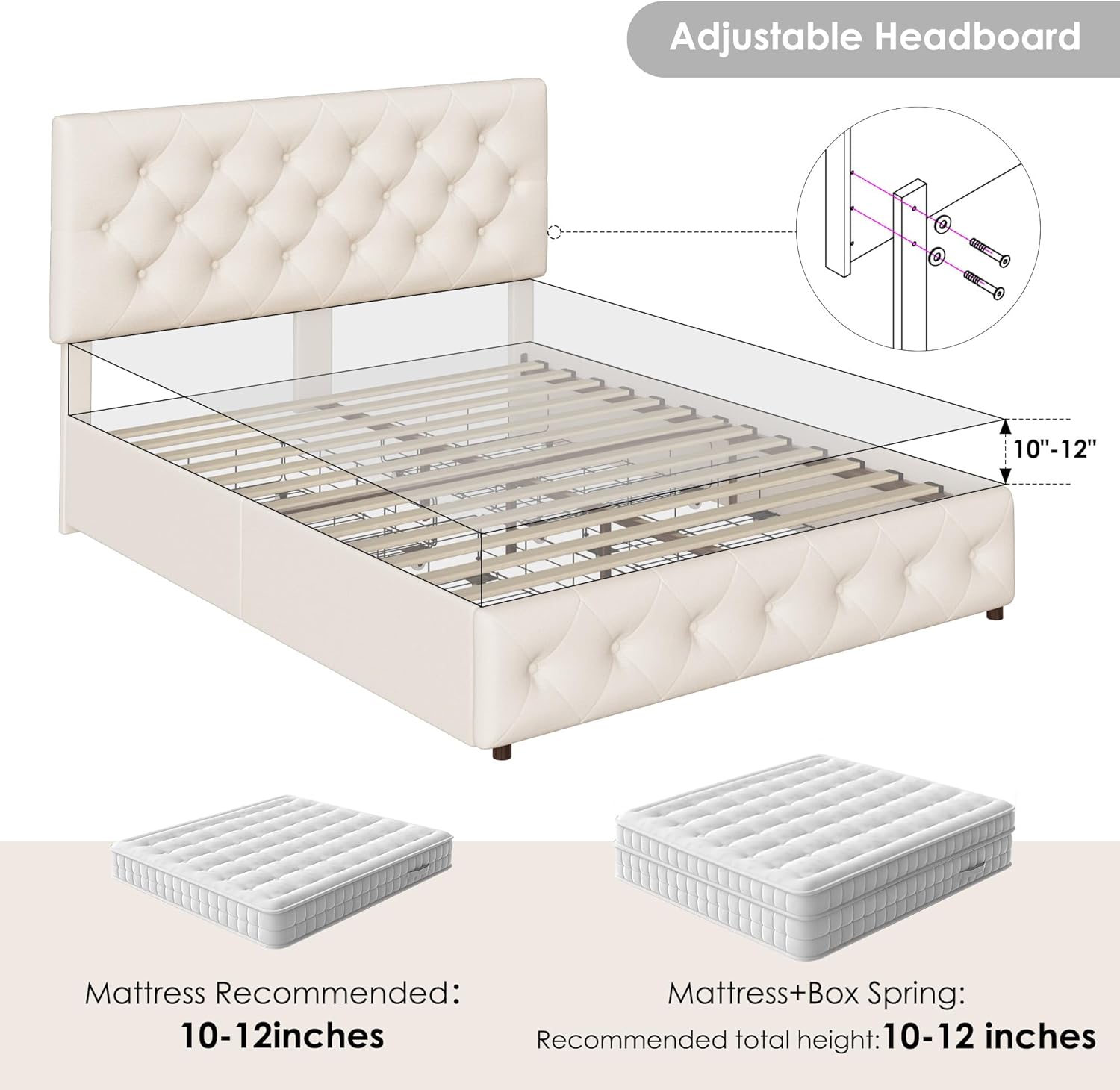 Detalle 2 de Keyluv Full Size Upholstered Platform Bed Frame