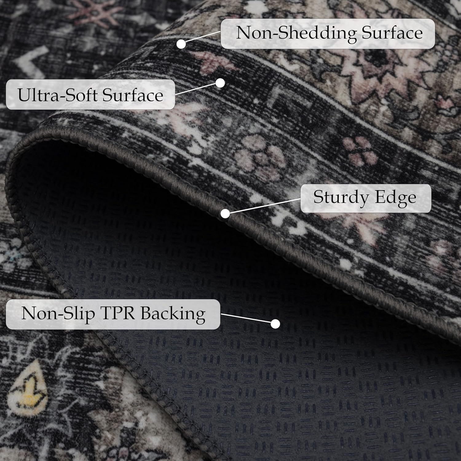 Thumbnail 2 de Ruaruarug 8x10 Area Rug — Black & Gray, Ultra-Soft, Non-Slip & Washable