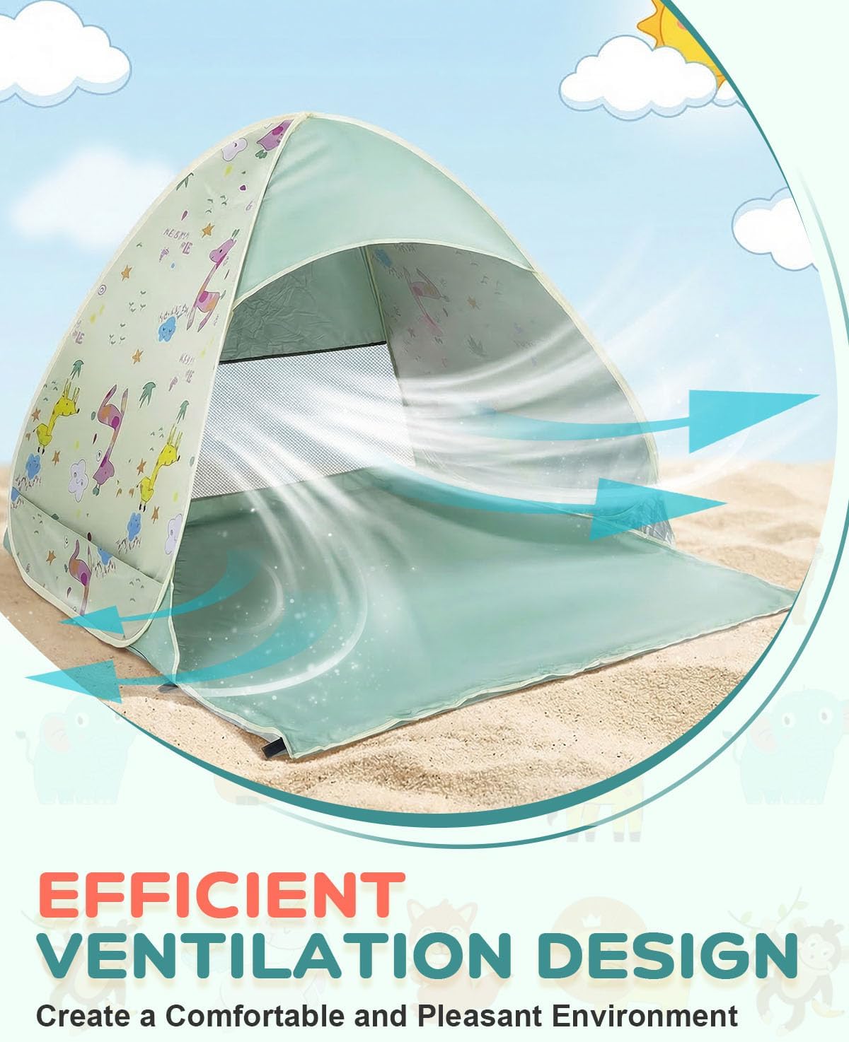 Detalle de Baby Tent UV Protection UPF 50+ with Pop Up Design and Cute Giraffe Pattern