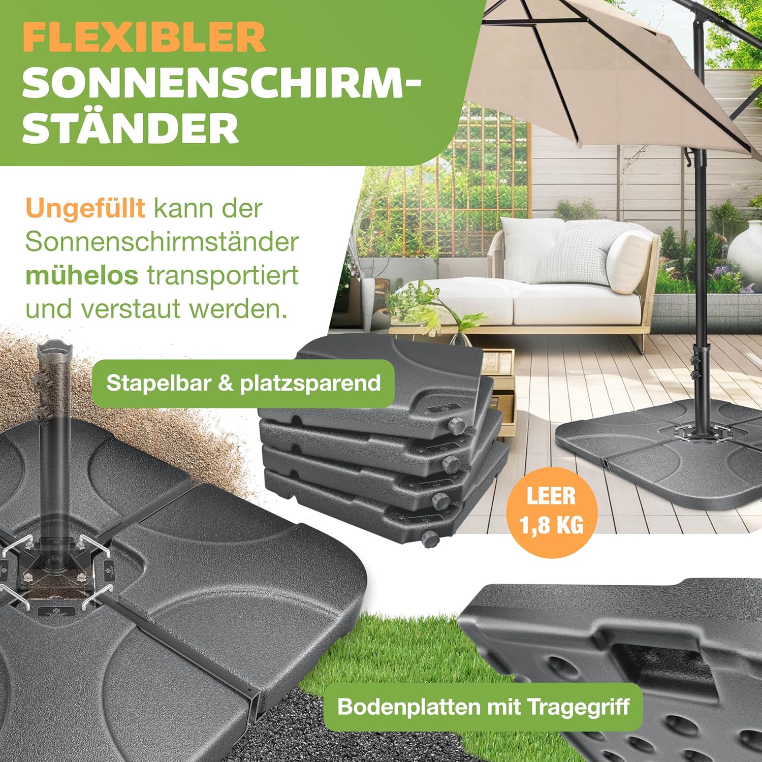 Thumbnail 1 de KESSER® Sonnenschirmständer 4-teilig für Ampelschirm (bis 60 Liter befüllbar, max. 80 kg) mit Metallverbinder