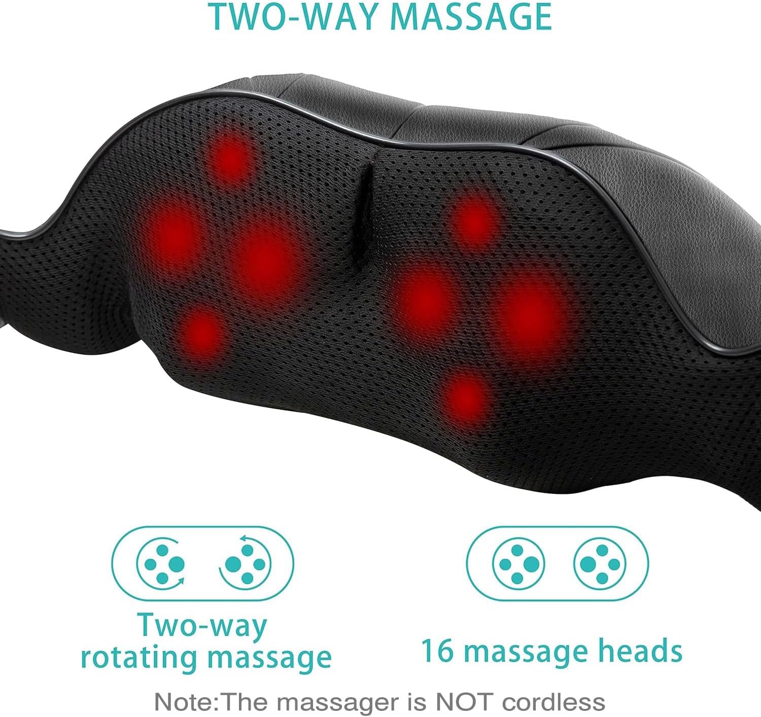 Detalle de AERLANG Neck Massager: Portable Shiatsu with Heat for Neck, Shoulders and Back