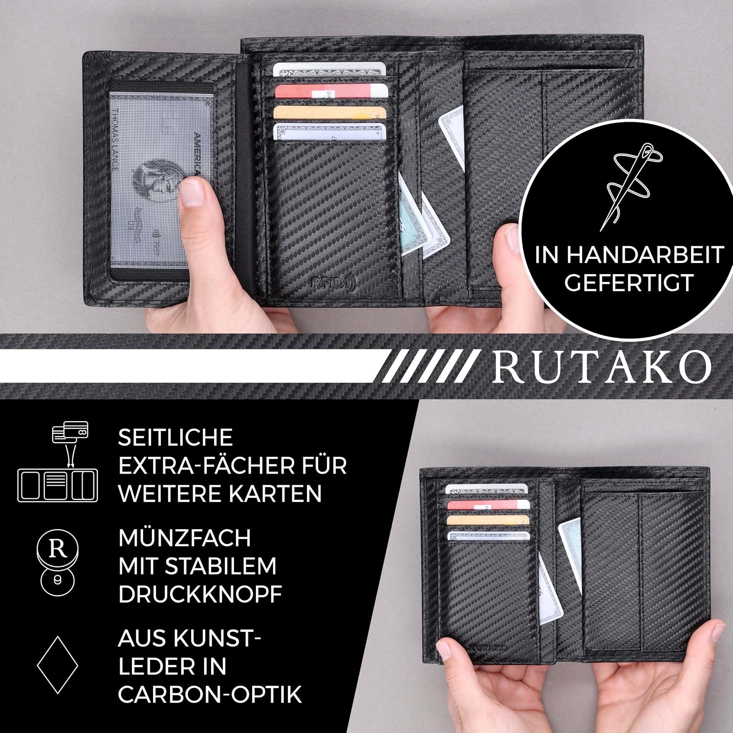 Detalle 2 de RUTAKO Geldbörse Herren mit RFID Schutz 13,5x10x2,5 cm