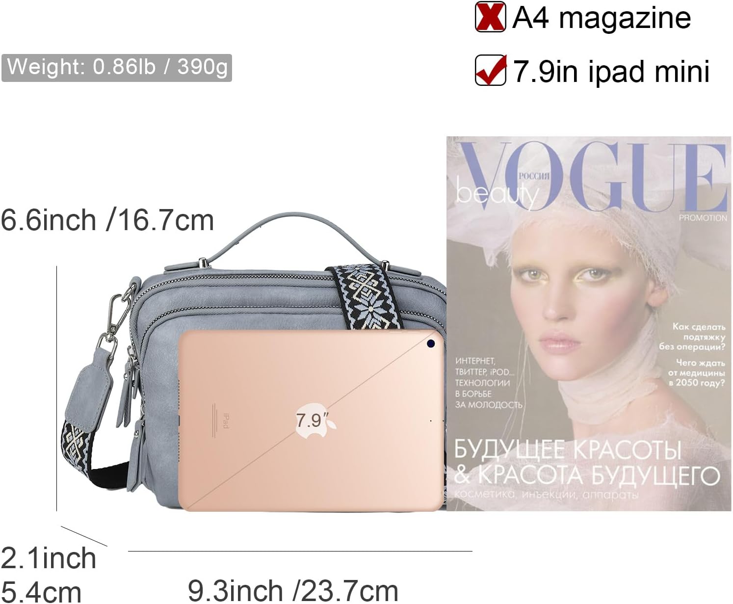 Thumbnail 5 de Gladdon Umhängetasche Damen – kleine Crossbody Bag mit Reißverschluss, breitem Jacquard-Schultergurt