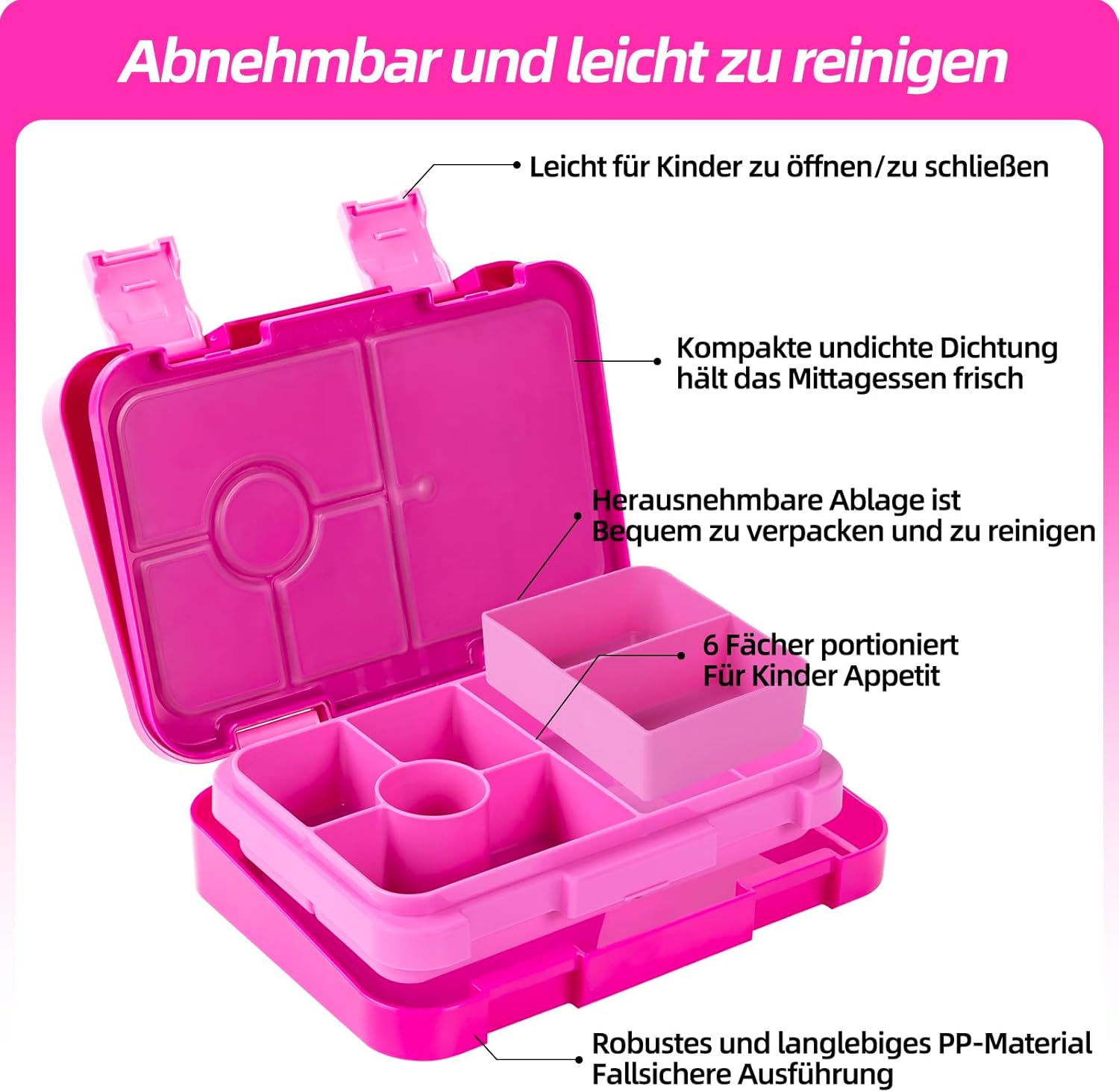 Thumbnail 3 de QCQHDU Brotdose Kinder 6‑Fächer Rosa