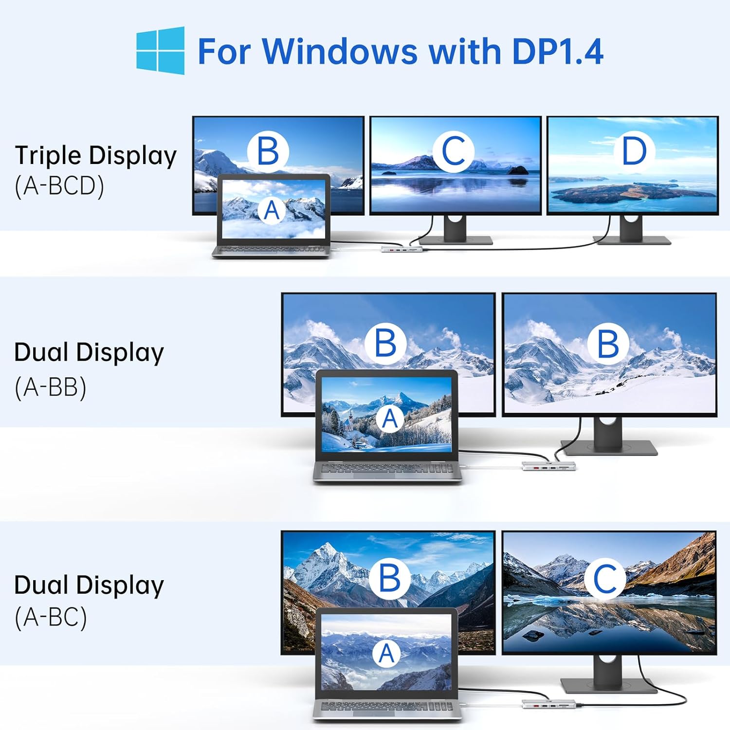 Thumbnail 2 de USB C Docking Station Dual Monitor: 13-in-1 USB-C Hub mit 2 HDMI, DisplayPort, 5 USB-C/A, Ethernet, 100W PD, SD/TF – Silber