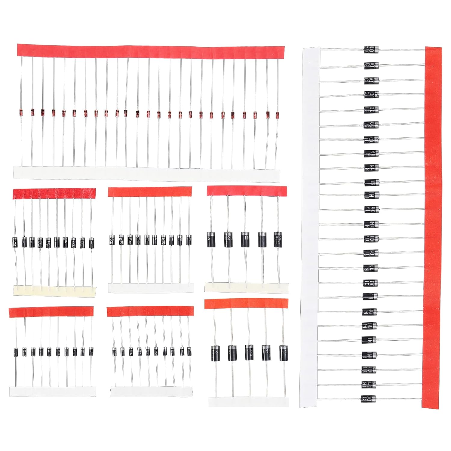 8 Werte Sortiment: 1N4148, 1N4007, FR107, FR207, 1N5408, IN5408, IN5819, IN5822, IN5399 – 100-teiliges Gleichrichter- und Schottky-Dioden-Set