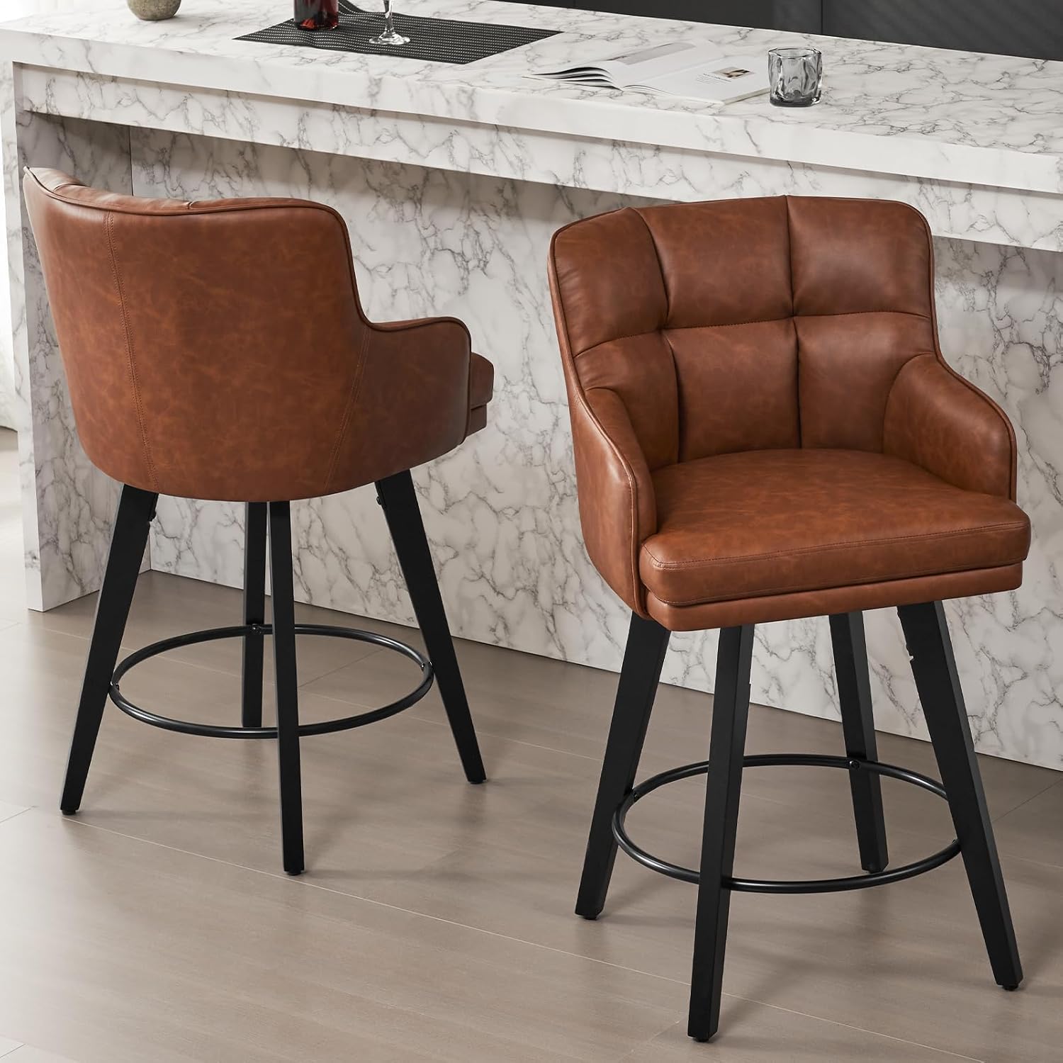 Detalle de SAECKBERG AA6-02Vito2BRPU Counter-Height Swivel Bar Stools, Faux Leather, Set of 2