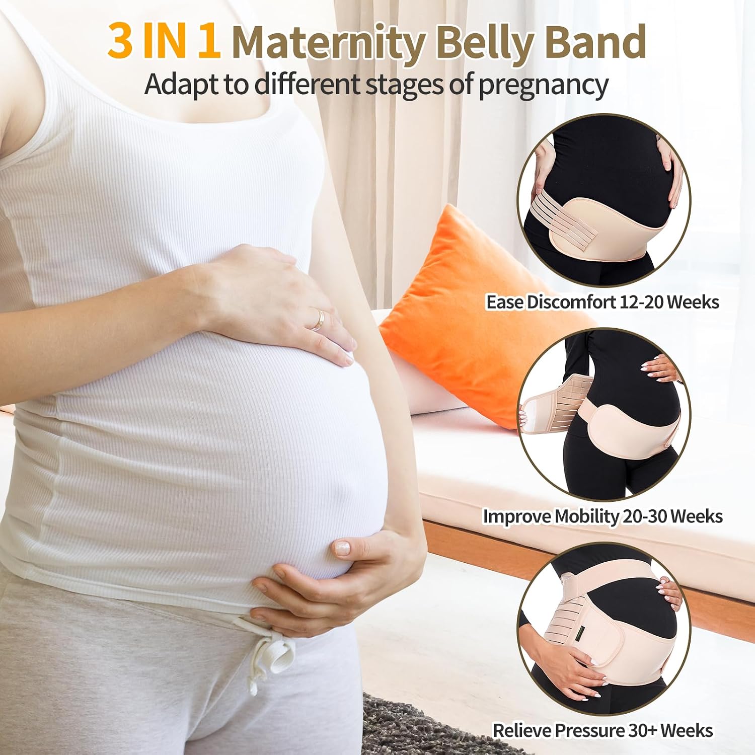 Thumbnail 3 de ChongErfei Pregnancy Support Belt 3-in-1 Belly Band (L, Beige) – A Practical Maternity Support