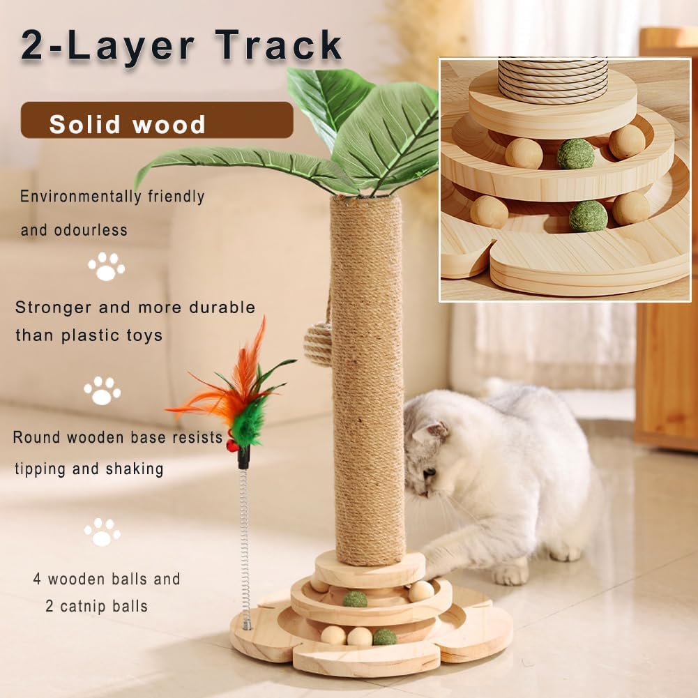 Thumbnail 3 de Marchul 5 in 1 Cat Toys: Multifunctional Scratching Post with Sisal Rope, Wooden Track Ball & Simulated Plants