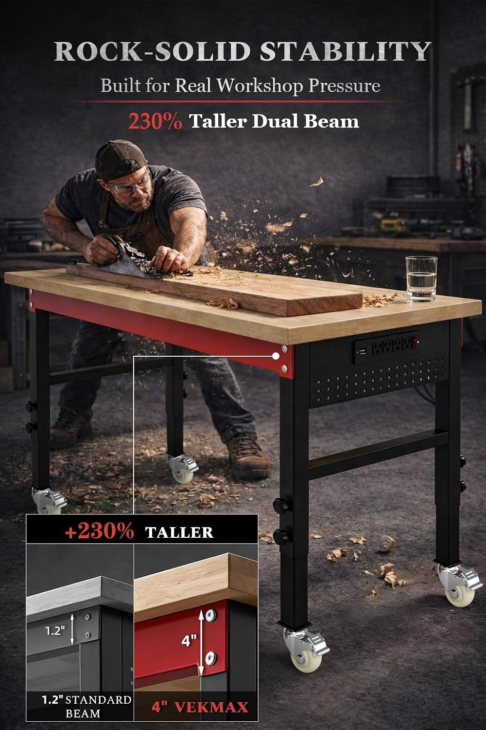 Detalle de VekMax V-WB-150-2-N Heavy-Duty Workbench, 1.2-Inch Top, Adjustable Height