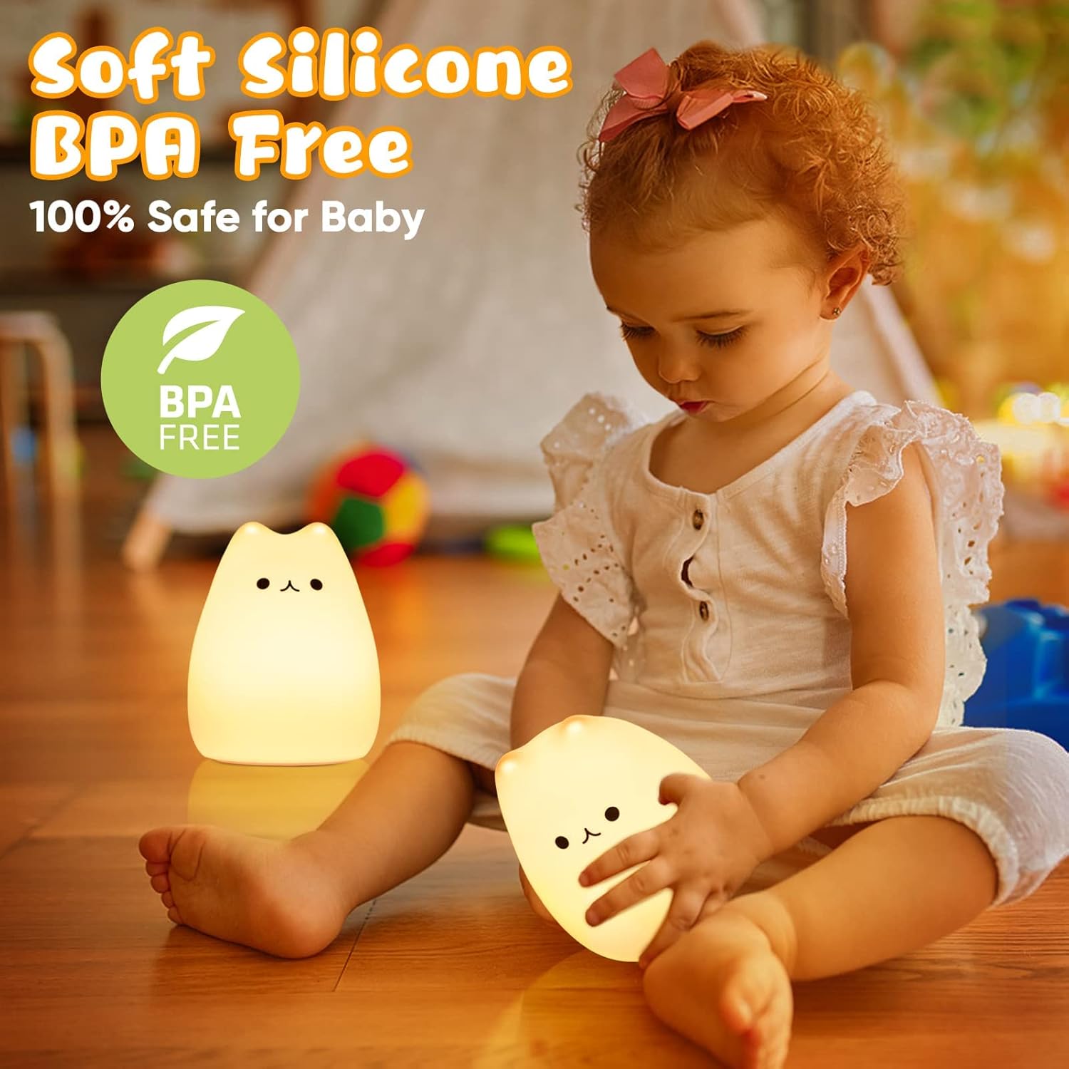 Detalle de FOMYHEARD Luce Notturna per Bambini 3 in 1: silicone, RGB, dimmerabile, timer 1h/3h, USB-C
