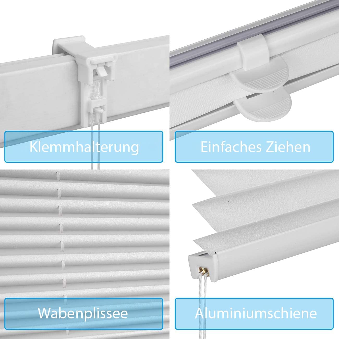 Thumbnail 2 de Sekey Plissee ohne Bohren Verdunkelung als Klemmfix-Fensterrollo, 100 x 130 cm (weiß)