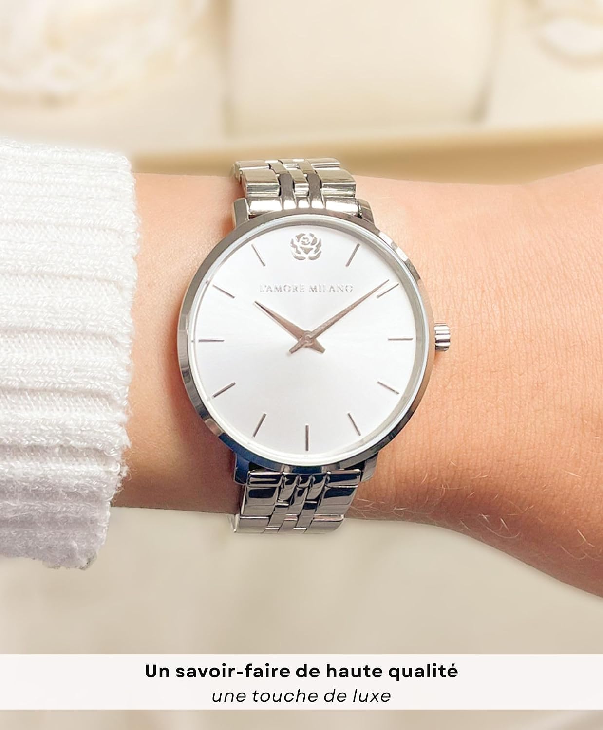 Detalle de L'AMORE MILANO Montre Femme – Cadeau Noël avec coffret rose éternelle