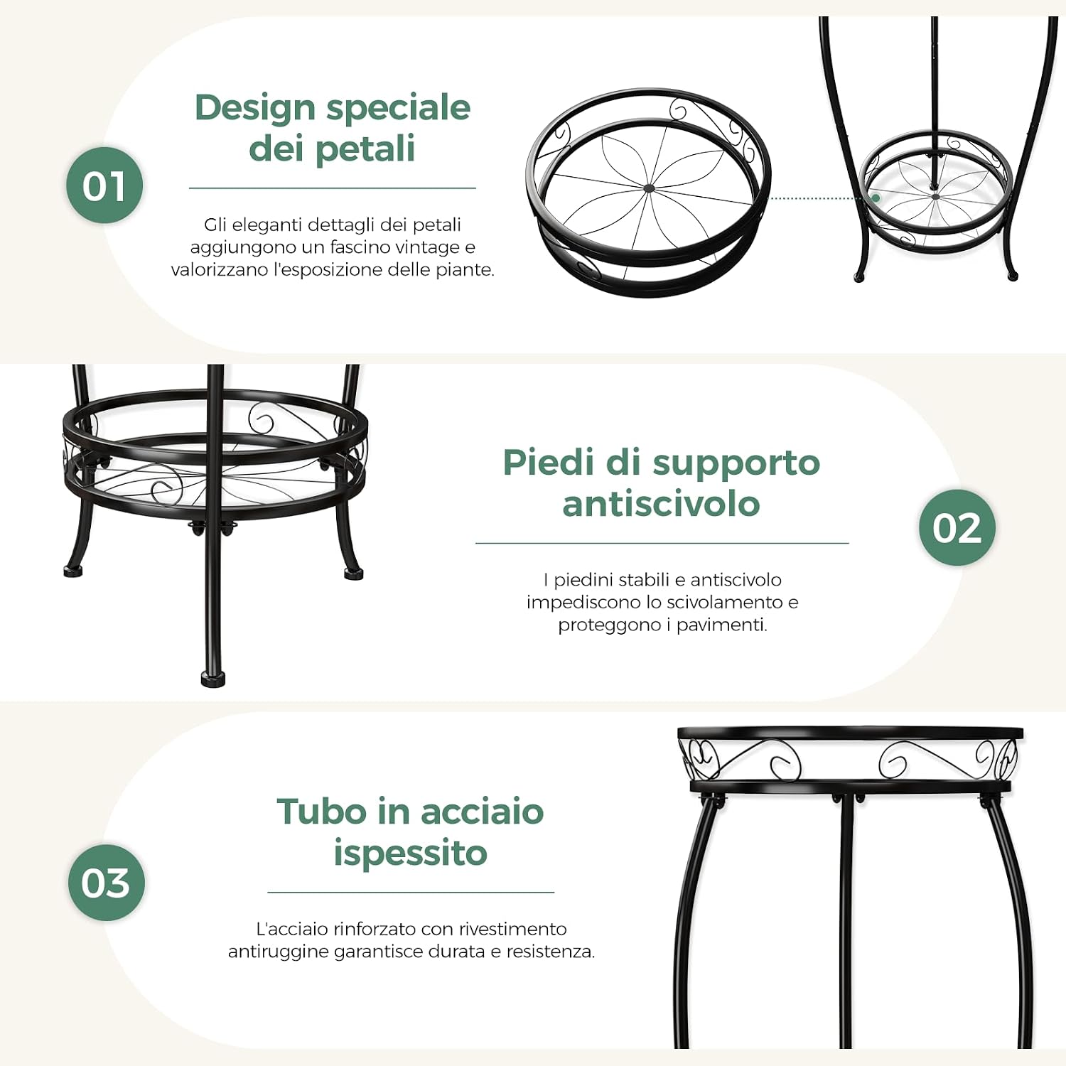Detalle de Bamworld Porta Piante da Interno a 2 Livelli in Metallo – Supporto angolare resistente e versatile