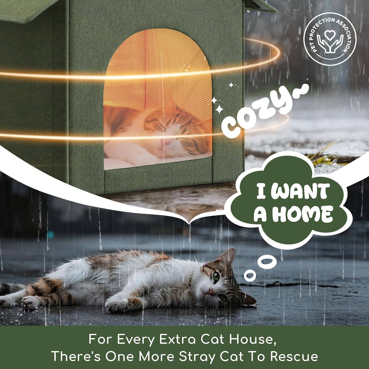 Thumbnail 6 de Fecuria outdoorcathouse Insulated Outdoor Cat House, Green, Waterproof Oxford Fabric