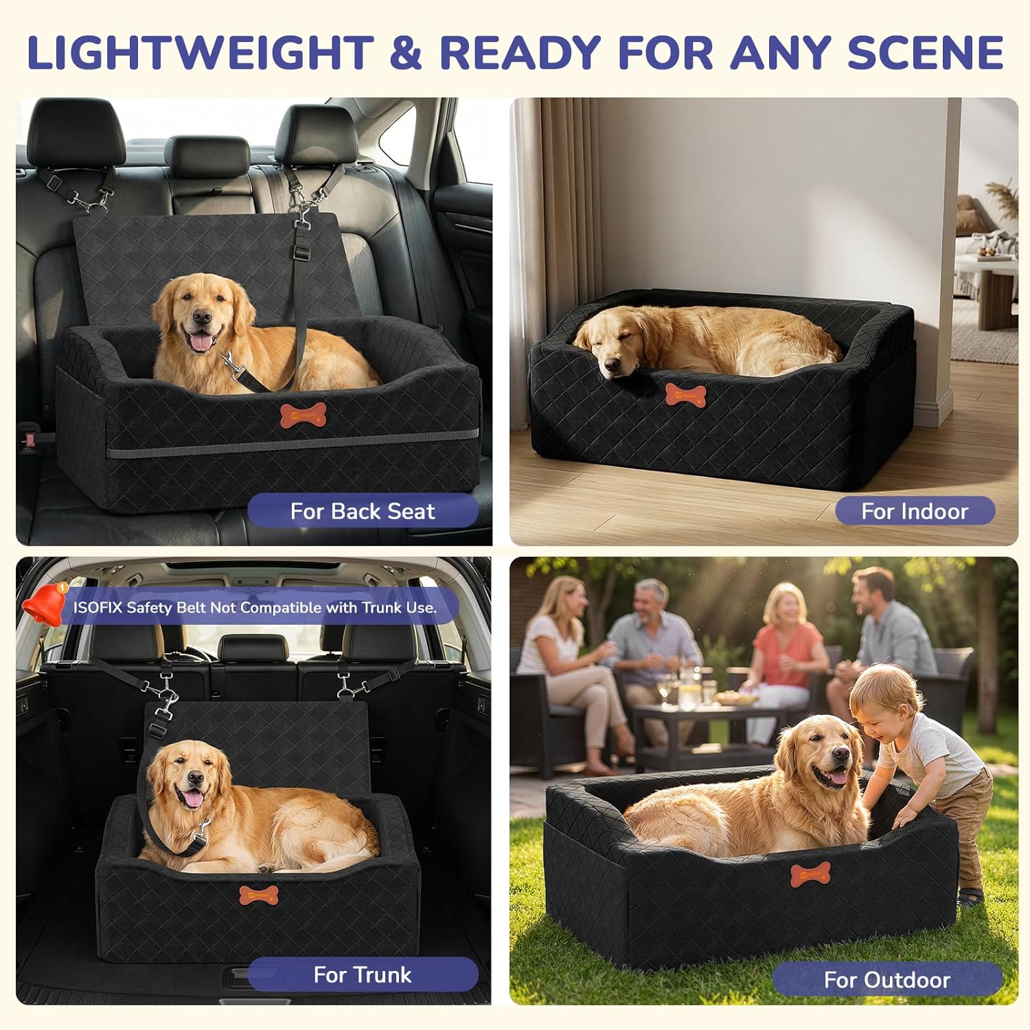 Thumbnail 6 de Dog Car Seat for Medium to Large Dogs: 4" Elevated Booster Seat with ISOFIX – Jet Black