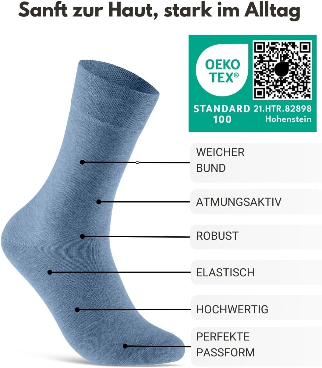 Detalle de 10 Paar Business-Socken für Herren und Damen – Premium Baumwolle ohne Naht, Komfortbund (gekämmt)