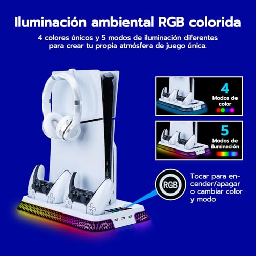 Thumbnail 5 de Wigearss Soporte Vertical para PS5 con Ventiladores, Carga para 2 Mandos y Iluminación RGB