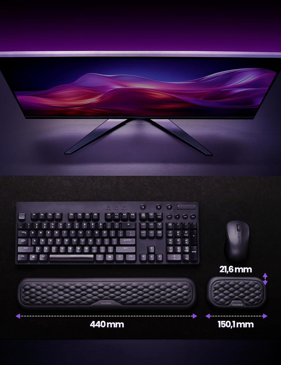 Thumbnail 6 de VAYDEER Handballenauflage für Tastatur und Maus (Wrist Rest) mit Memory-Foam, Schwarz