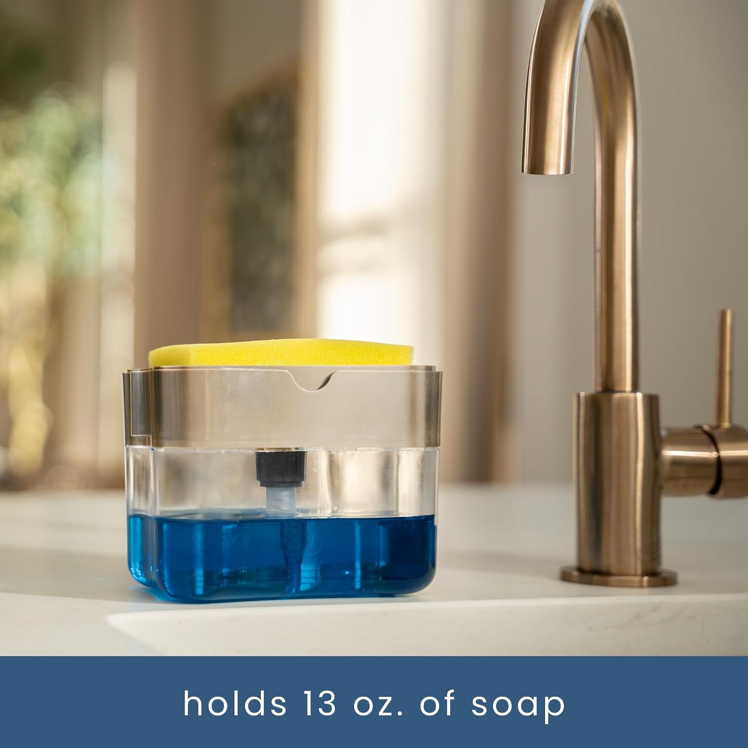 Thumbnail 4 de S&T INC. Dish Soap Dispenser and Sponge Holder for Kitchen Sink — Metallic Silver, 13 Ounces