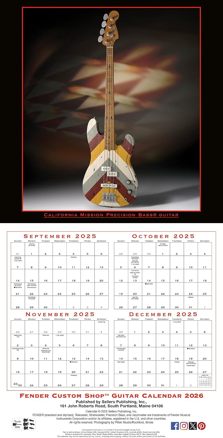 Detalle de Sellers Publishing CA-4324 Fender Custom Shop Guitars 2026 Wall Calendar