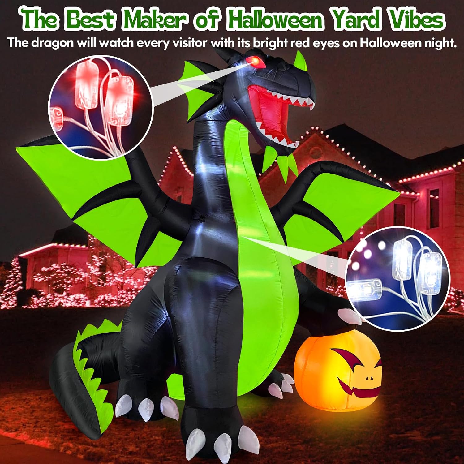 Detalle de Danxilu 9FT Halloween Inflatable Dragon and Pumpkin with Built-In LED Lights