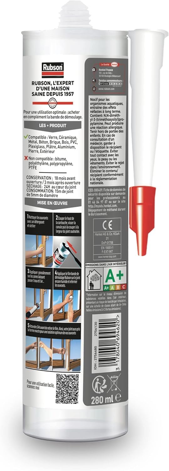 Thumbnail 1 de Rubson Mastic Special Materials Isolation Transparent — Joint silicone pour isolation thermique et phonique (cartouche 280 ml)