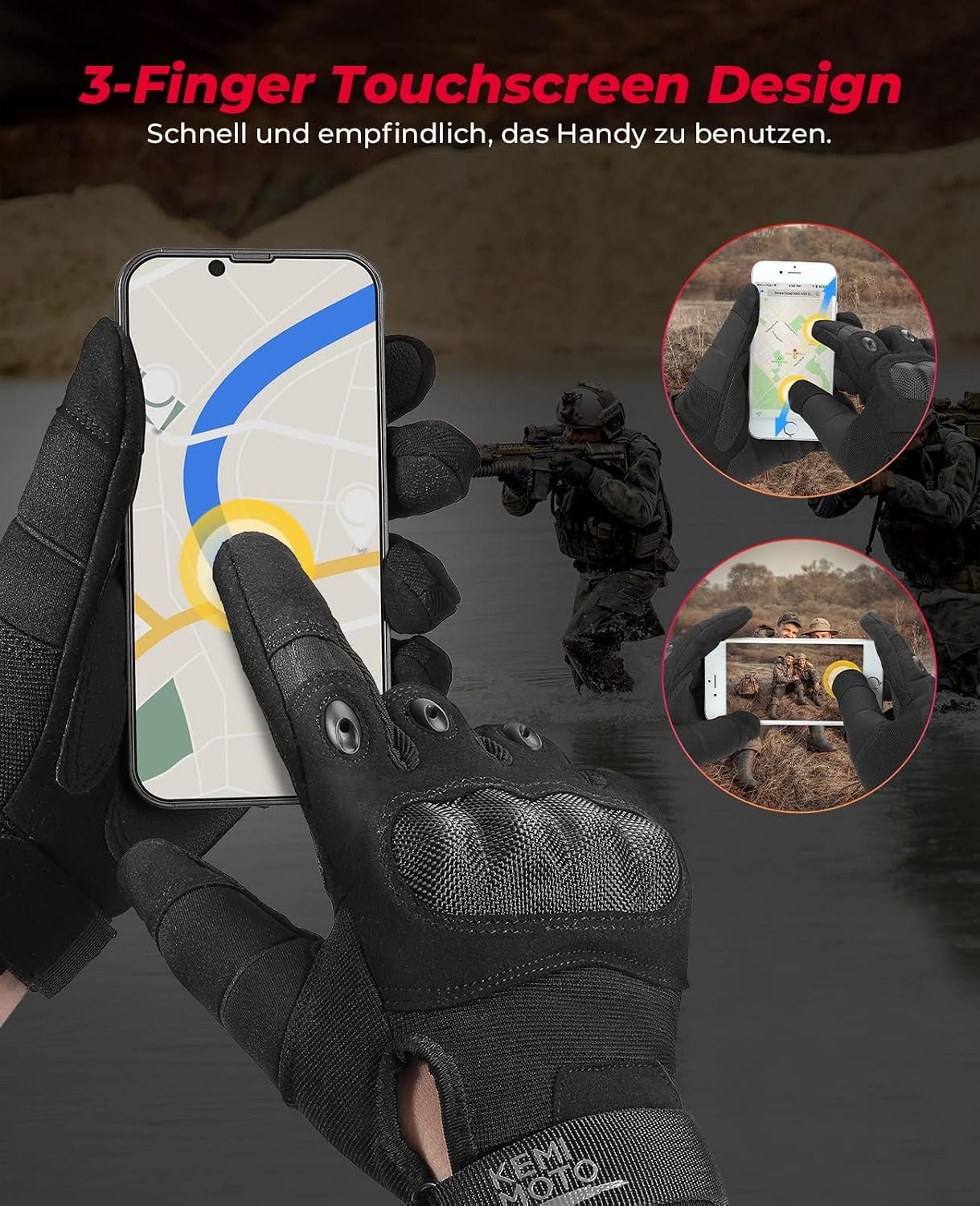 Detalle 2 de KEMIMOTO Taktische Handschuhe Vollfinger