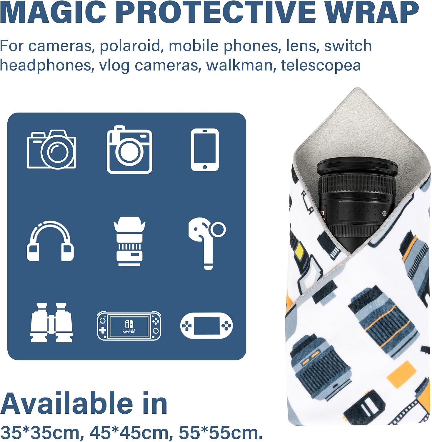 Detalle de Walking Way Magic Protective Wrap Kit – Funda protectrice autoadhésiva 35 × 35 cm pour appareil photo et accessoires