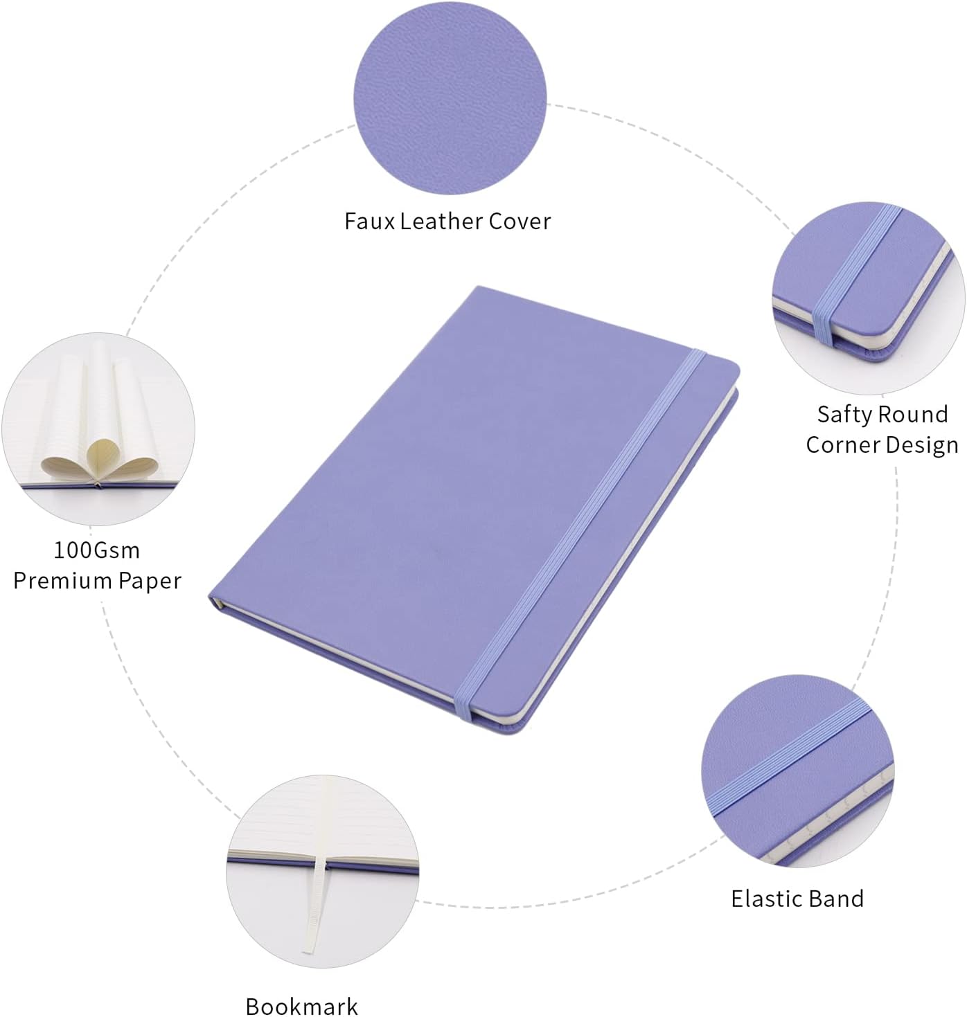 Detalle de Deziliao D0020 Hardcover Notebook, 160 Ruled Pages, Purple, 100 gsm Paper