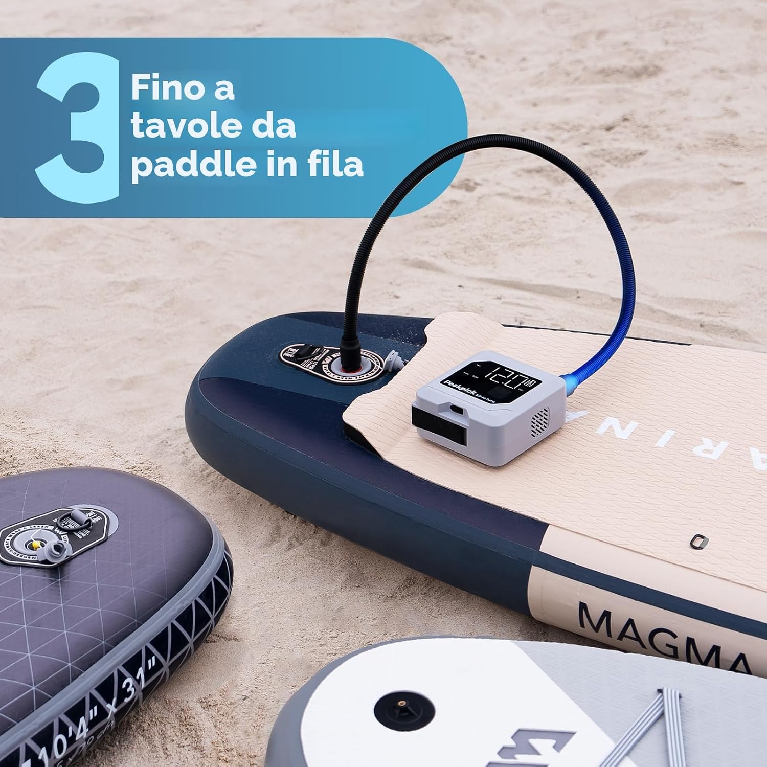 Detalle de Peakpick pompa elettrica per SUP fino a 20 psi ricaricabile, doppio stadio e spegnimento automatico