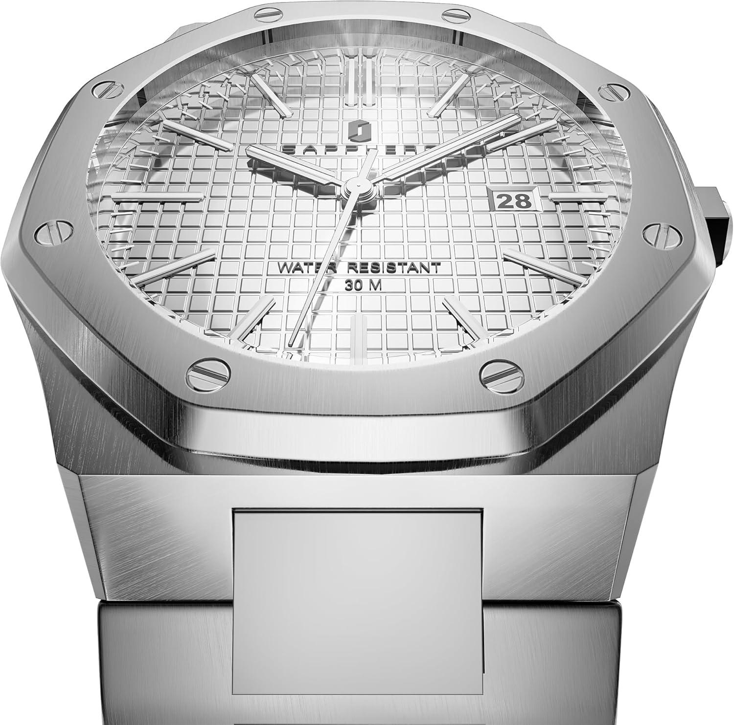 Thumbnail 1 de SAPPHERO Montre Quartz pour Homme – bracelet en acier inoxydable argenté, étanche 50 m, calendrier