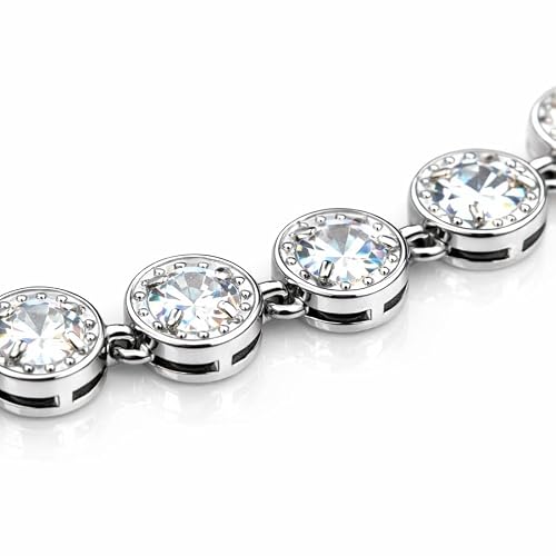 Detalle de SAGA GIOIELLI Bracciale tennis in acciaio inox con zirconi, regolabile