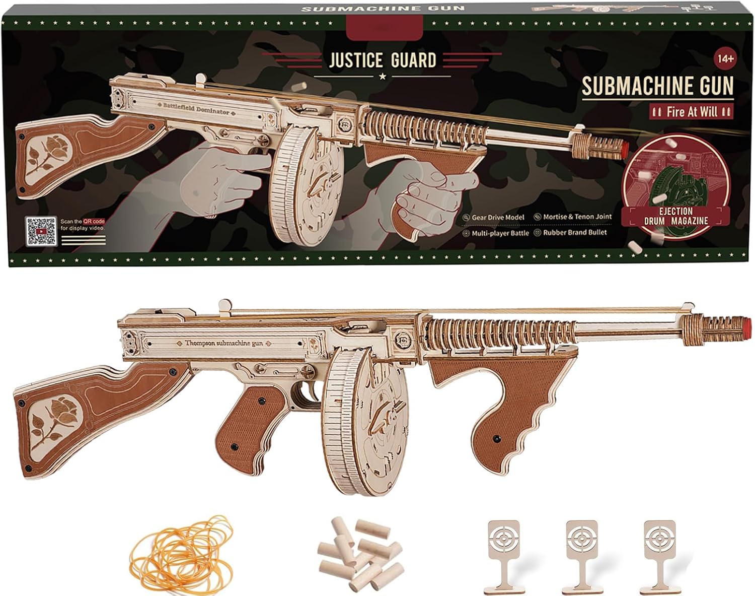 Detalle de ROBOTIME Puzzle 3D in legno “Fucile Thompson” con elastico e obiettivi, modellismo da montare