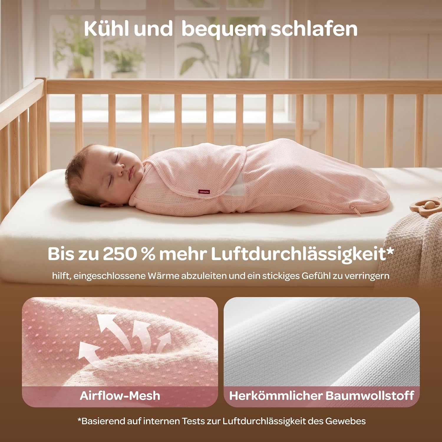 Detalle de Momcozy Pucksack Baby 0–3 Monate, 2er-Set Rosa & Beige – atmungsaktives Baumwollnetz
