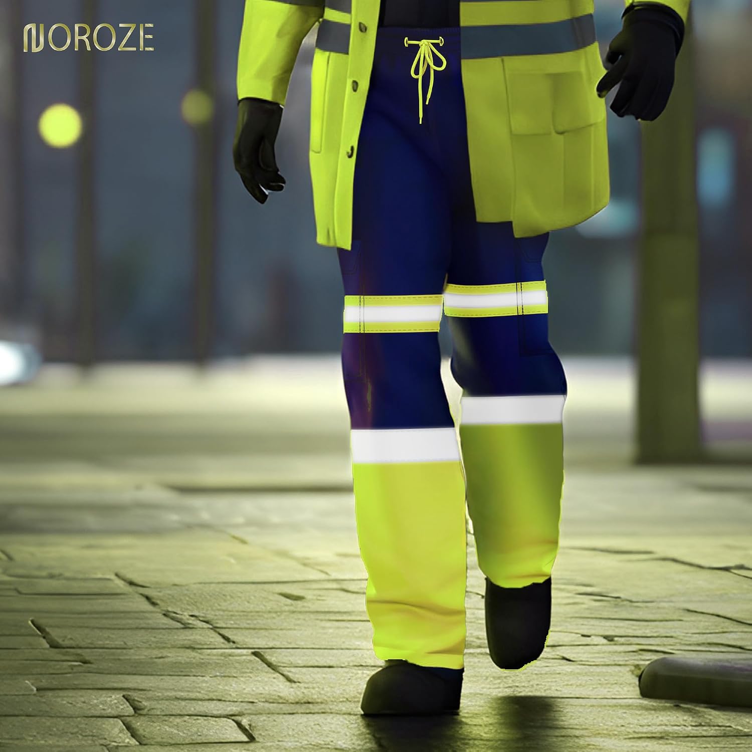 Detalle 2 de NOROZE Mens Hi Vis Trousers: Reflective Safety Workwear with Practical Pockets