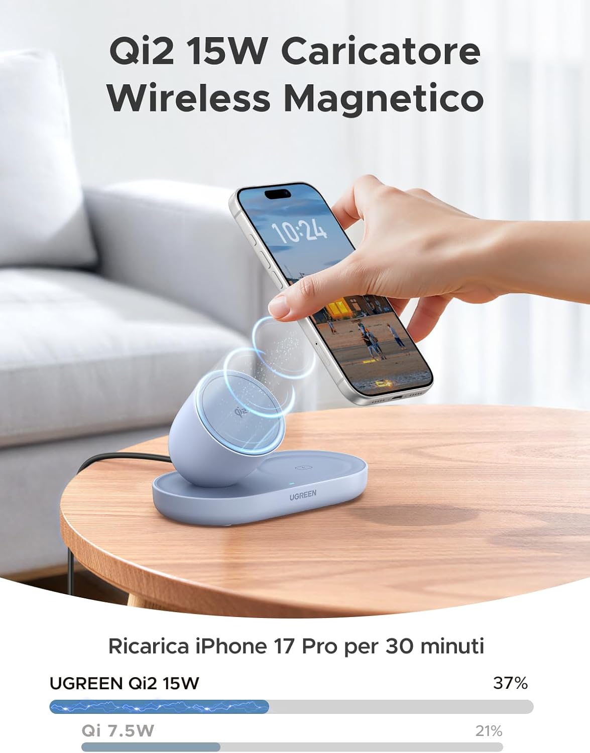 Detalle 2 de UGREEN Zapix Caricatore Wireless iPhone 15W