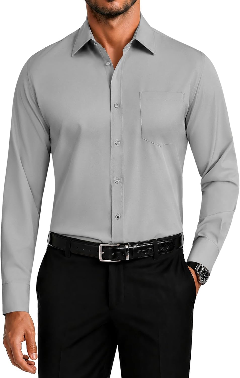 Detalle de COOFANDY Men's Wrinkle-Free Long-Sleeve Button-Down Dress Shirt