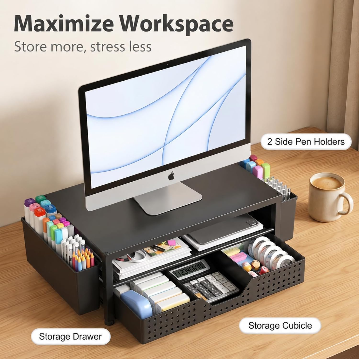 Thumbnail 5 de ECOLOVI EC-MS1 2-Tier Monitor Stand with Drawer and 45 lb Capacity